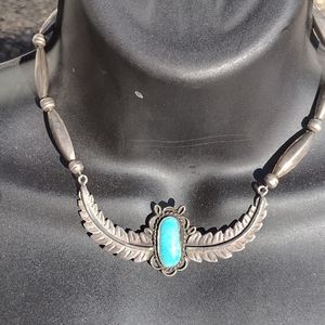 Native American Vintage sterling silver turquoise necklace hairline